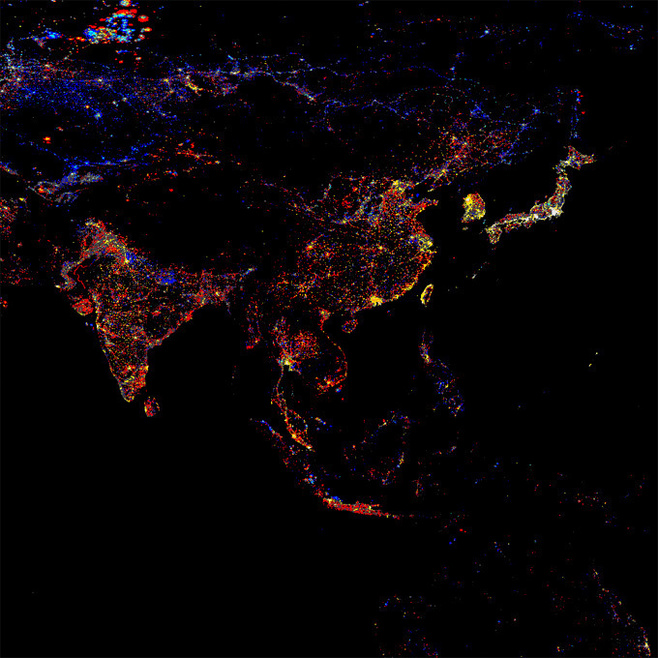 卫星拍摄的全世界夜景图