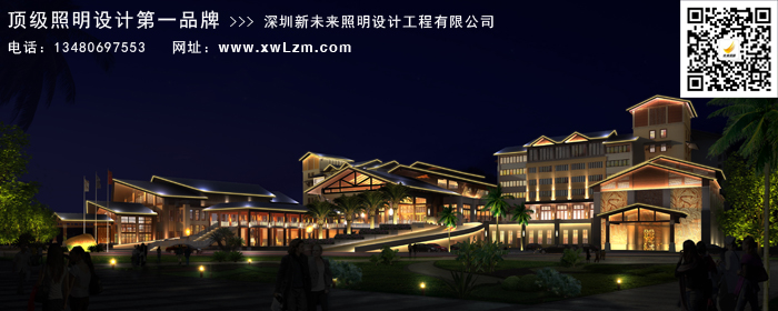欧式建筑风格,线条灯勾勒建筑轮廓,屋顶屋面以投光灯照亮, 适度照明
