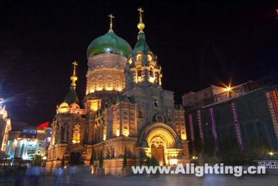哈尔滨索菲亚教堂夜景灯光