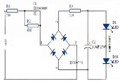 限流電阻r3給串聯的80顆led提供恆流電源(節能燈電路圖原理)瀏覽次數